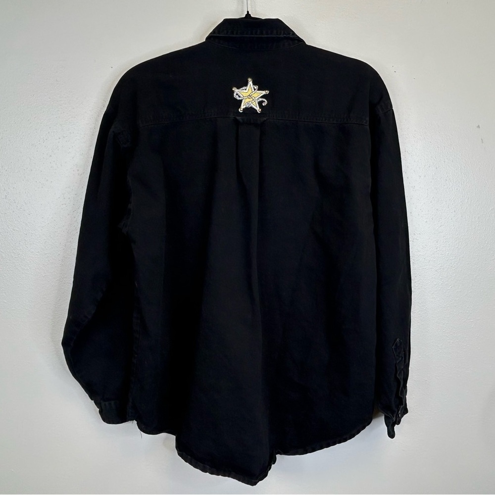 Vintage Sue Who? Women’s Western Shacket Top Size L Button Up Rhinestone‎ Black - Picture 9 of 11